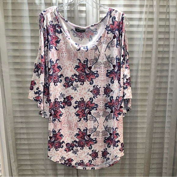 ALLISON BRITTNEY Women’s Print Top with Peekaboo Sleeves. Sz L. - Picture 1 of 4